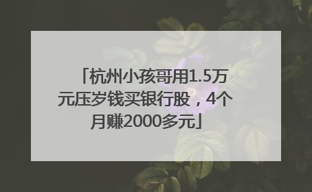 杭州小孩哥用1.5万元压岁钱买银行股，4个月赚2000多元