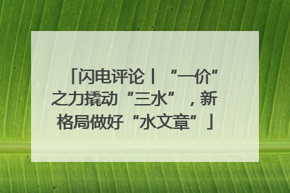 闪电评论丨“一价”之力撬动“三水”，新格局做好“水文章”